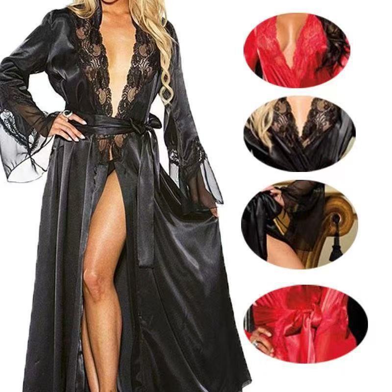 Women Ice Silk Lingerie Long Dress