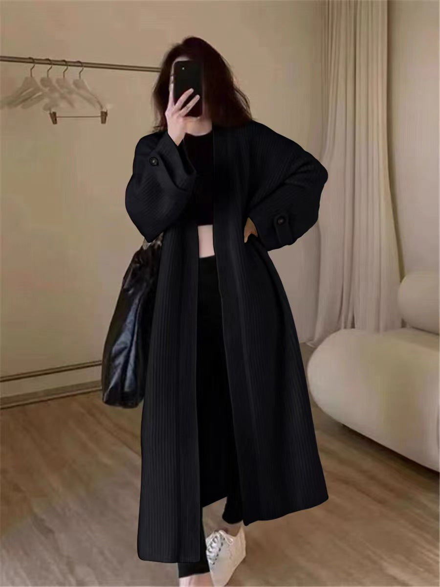 Womens Long Knitted Cardigan with V-Neck