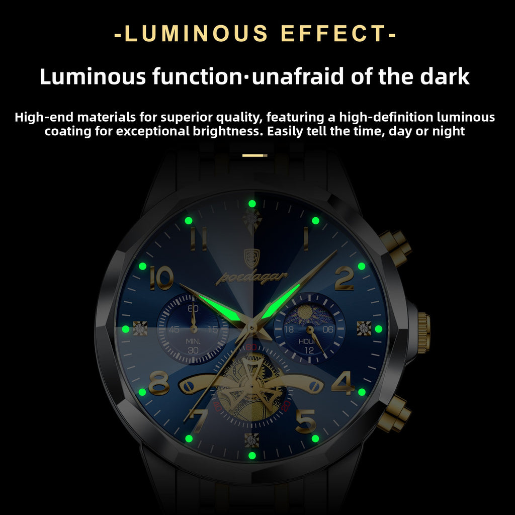 Multifunctional men's waterproof luminous chronograph business casual wristwatch