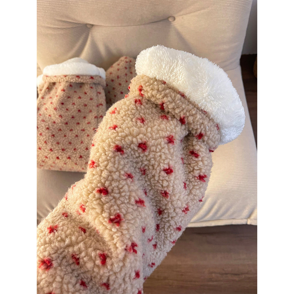 Women's Christmas Polka Dot Three-Layer Quilted Cotton Fleece-Lined Hooded Pajama Set