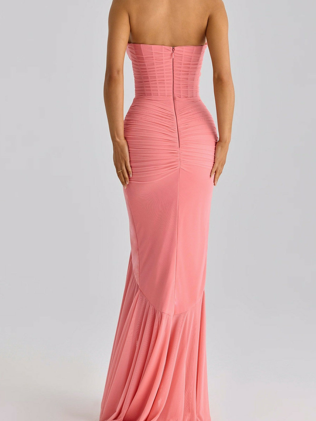 Halter Neck Ruched Mesh Dress
