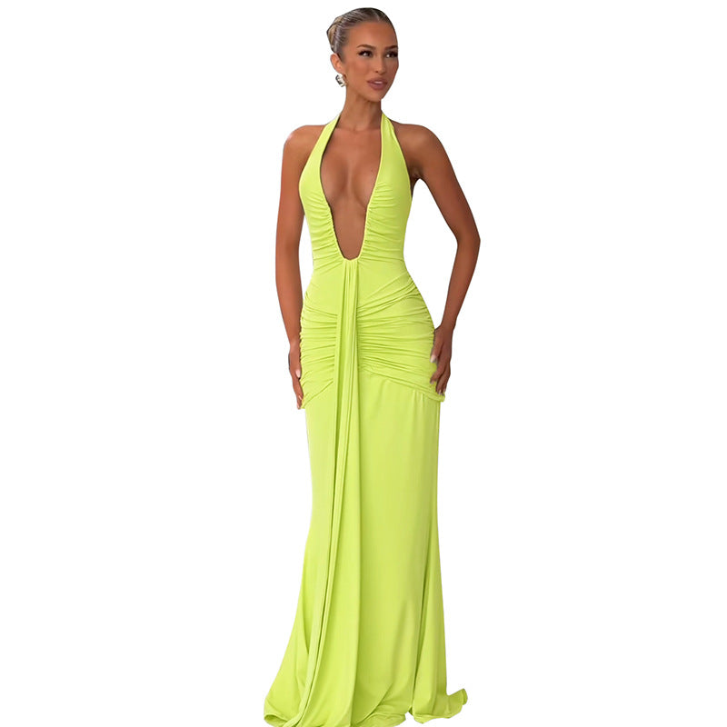 Elegant Halter Neck Pleated Dress