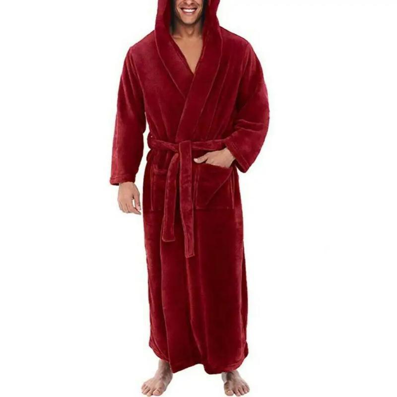 Men's Extra Thick Hooded Nightgown Warm Long Sleeve Robe