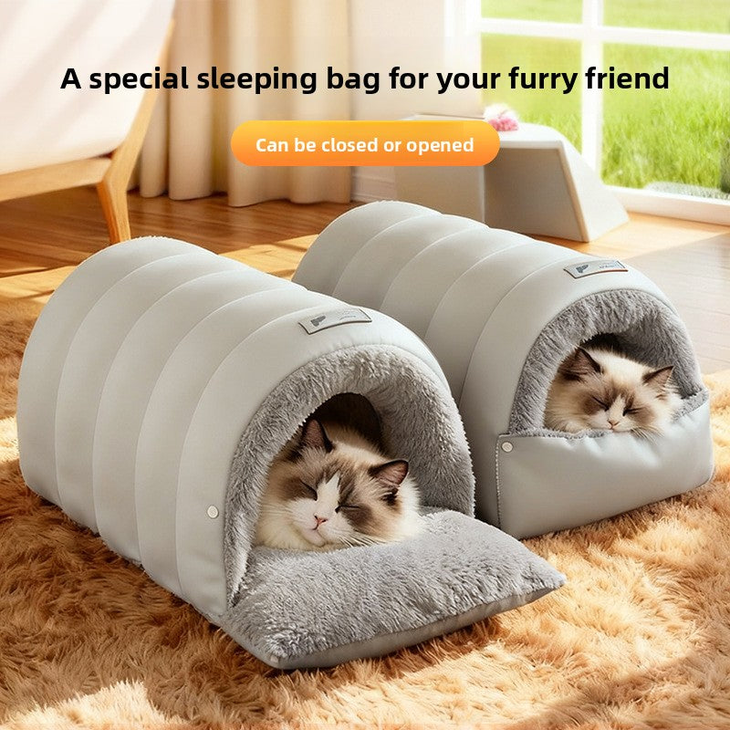 Semi-enclosed leather sleeping bag cat litter