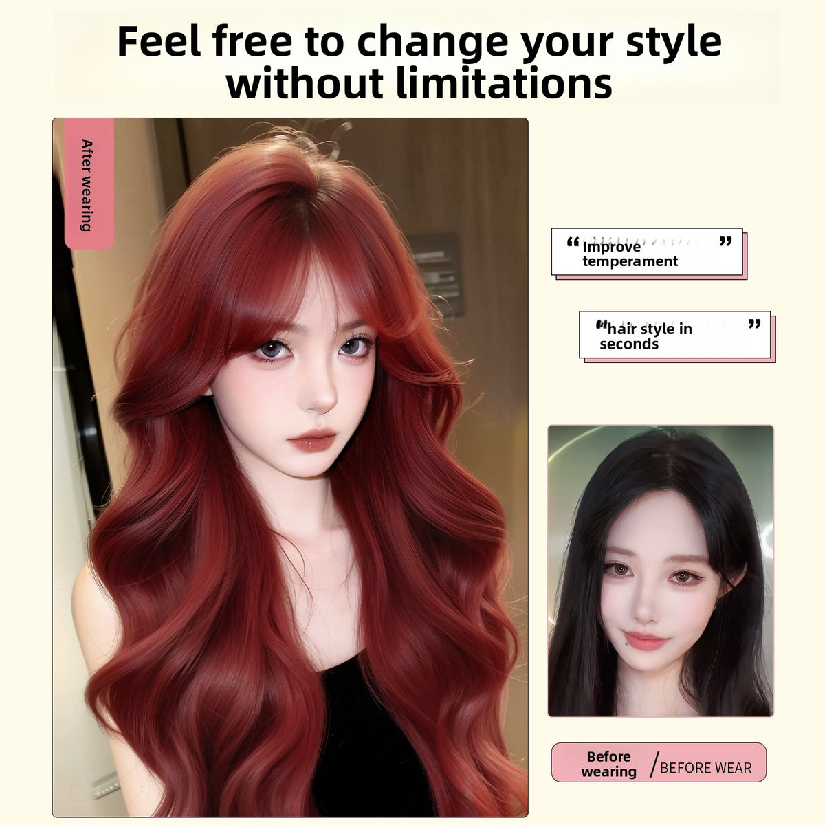 Long Curly Raspberry Red Synthetic Hair Wig