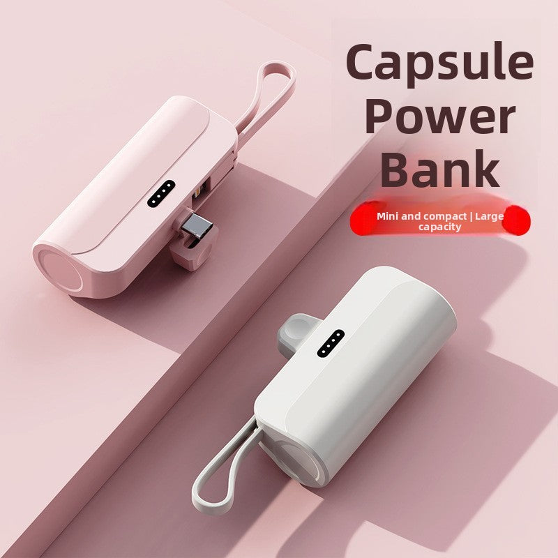 Mini Capsule Power Bank 5000mAh Portable Charger with Built-in Connector Keychain Emergency Battery Pack