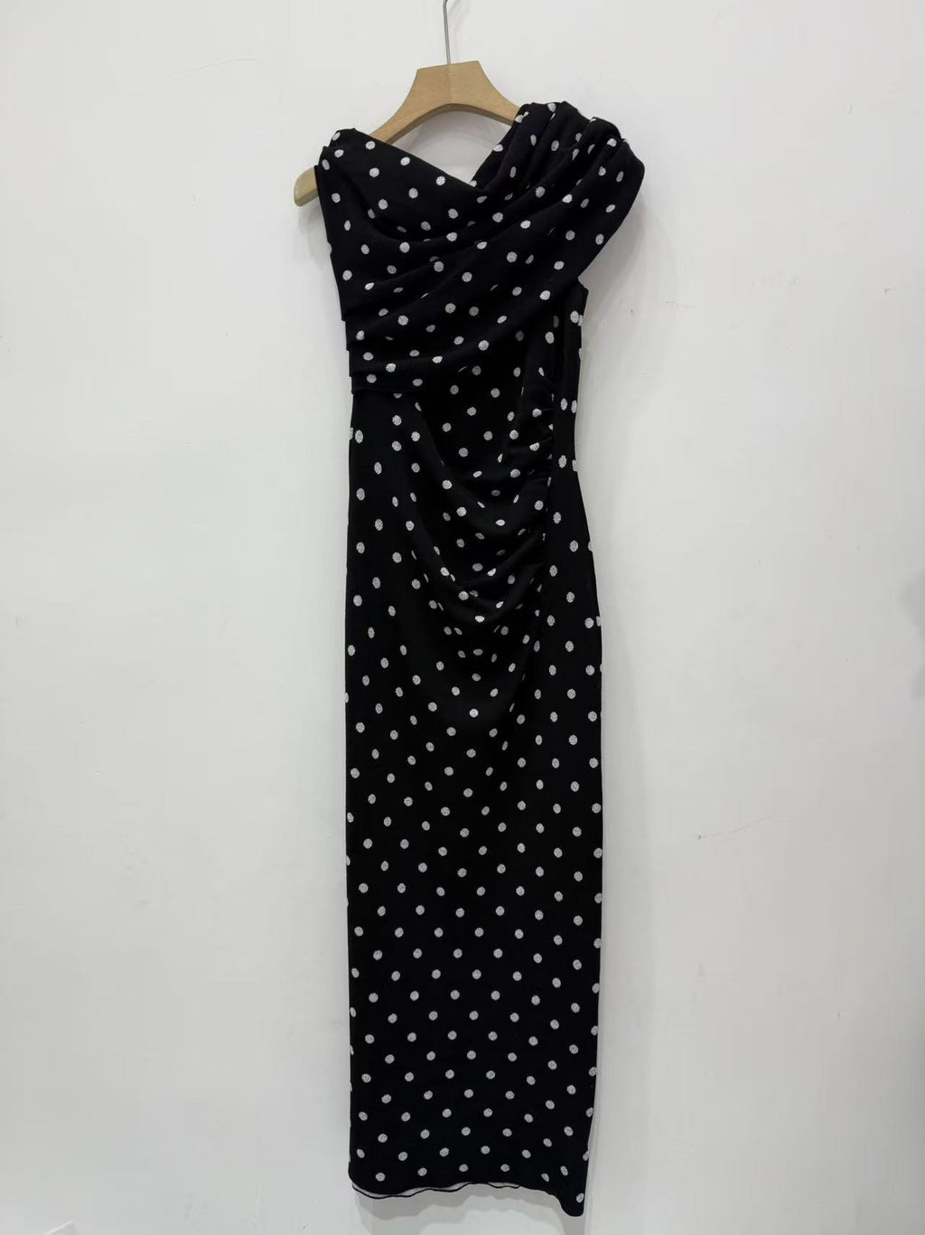 French Style Polka Dot Knit Long Dress