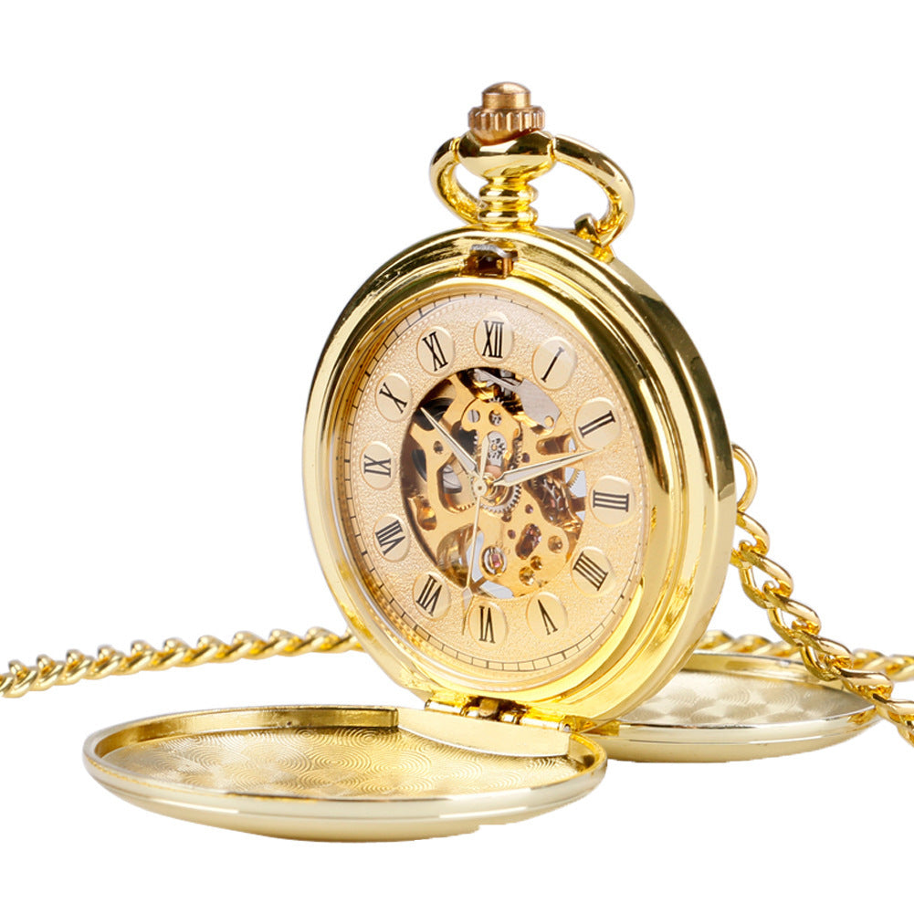 Engraved Mechanical Pocket Watch with Alloy Chain