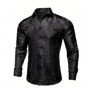 Digital Print Long-Sleeve Men's Slim-Fit Casual Shirt