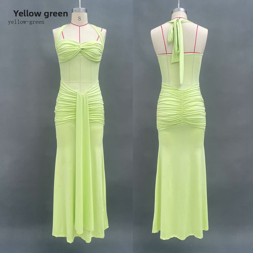Elegant Pleated Backless Long Dress