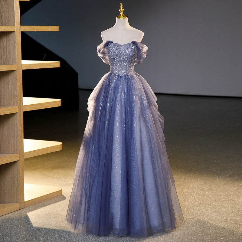 French evening dress one-shoulder