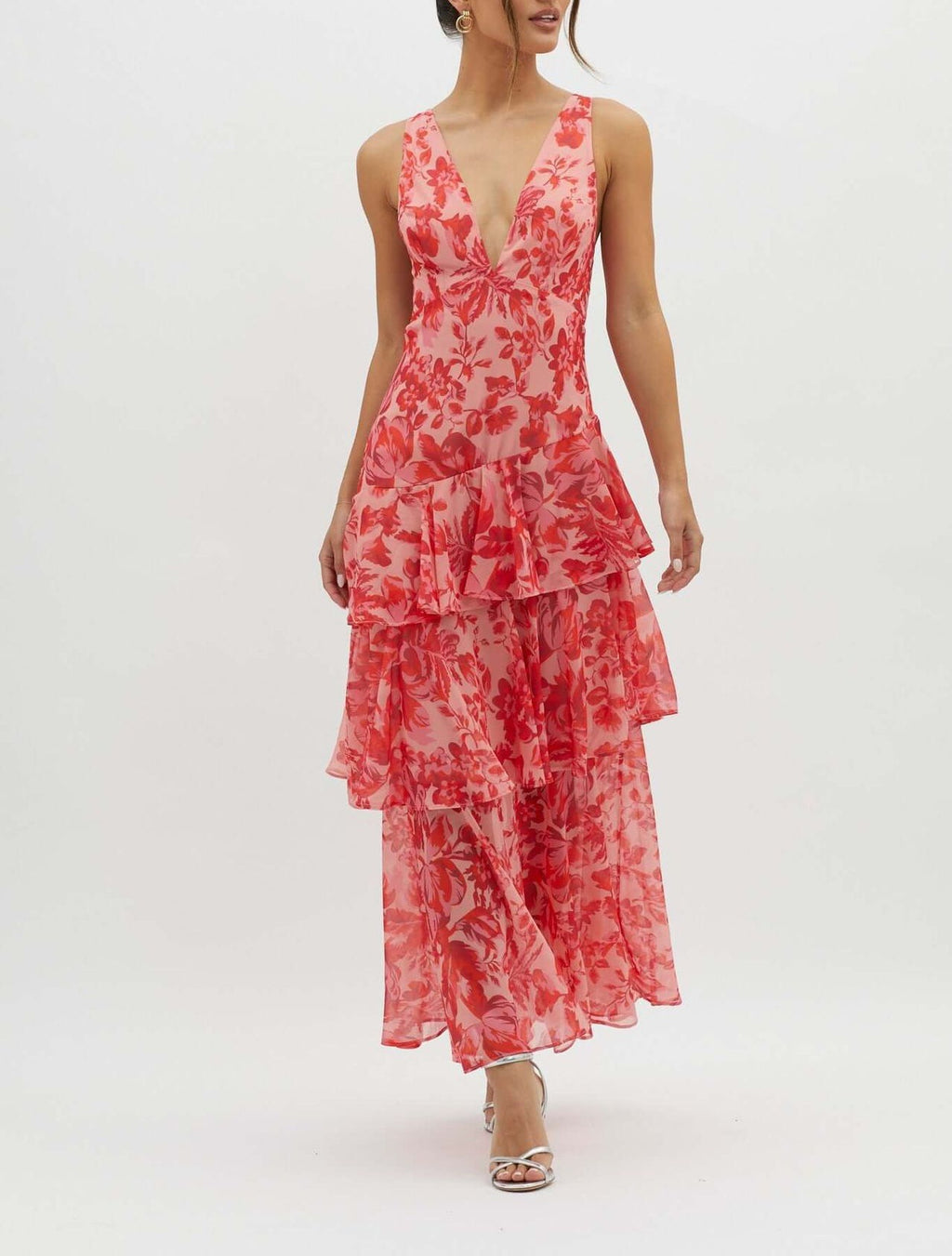 Women's Summer Floral Printed V-Neck Sleeveless A-Line Long Dress