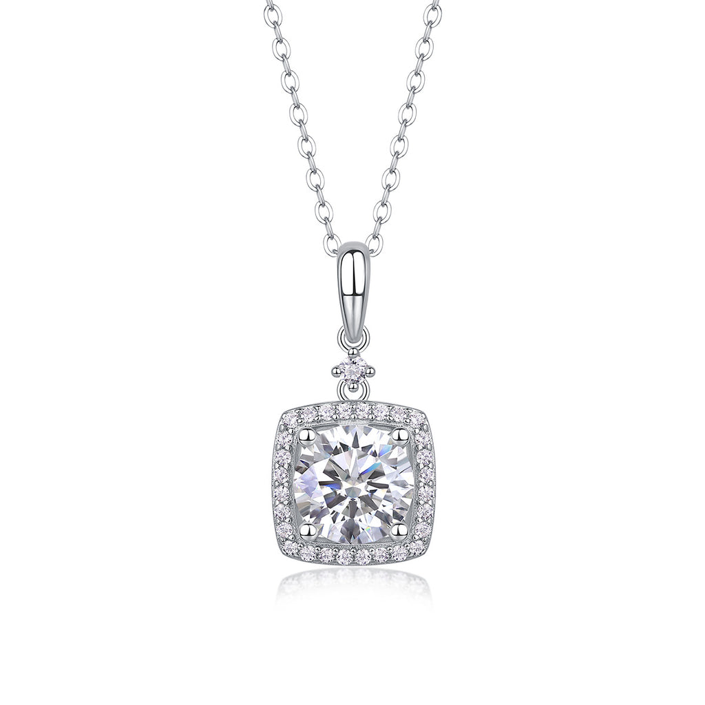 Sterling Silver Moissanite Geometric Pendant Necklace