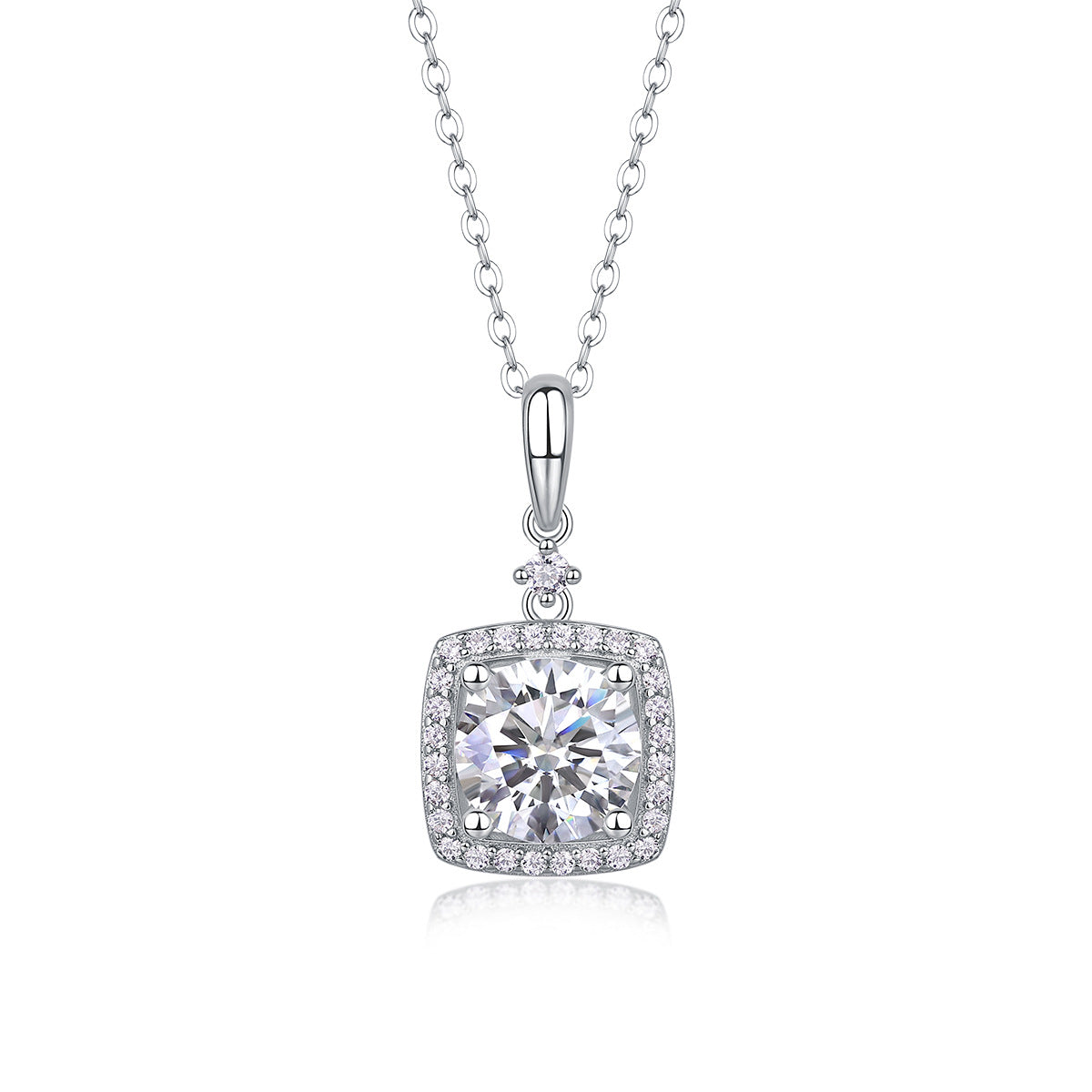 Sterling Silver Moissanite Geometric Pendant Necklace