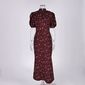 Women's Floral Print Deep V-Neck High-Waist Long Dress