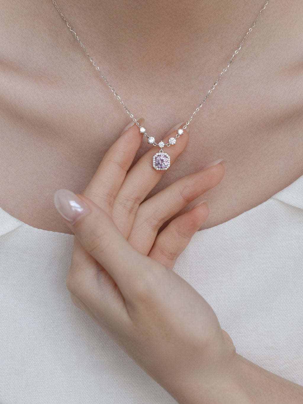 Pure Silver Moissanite Necklace with Gift Box