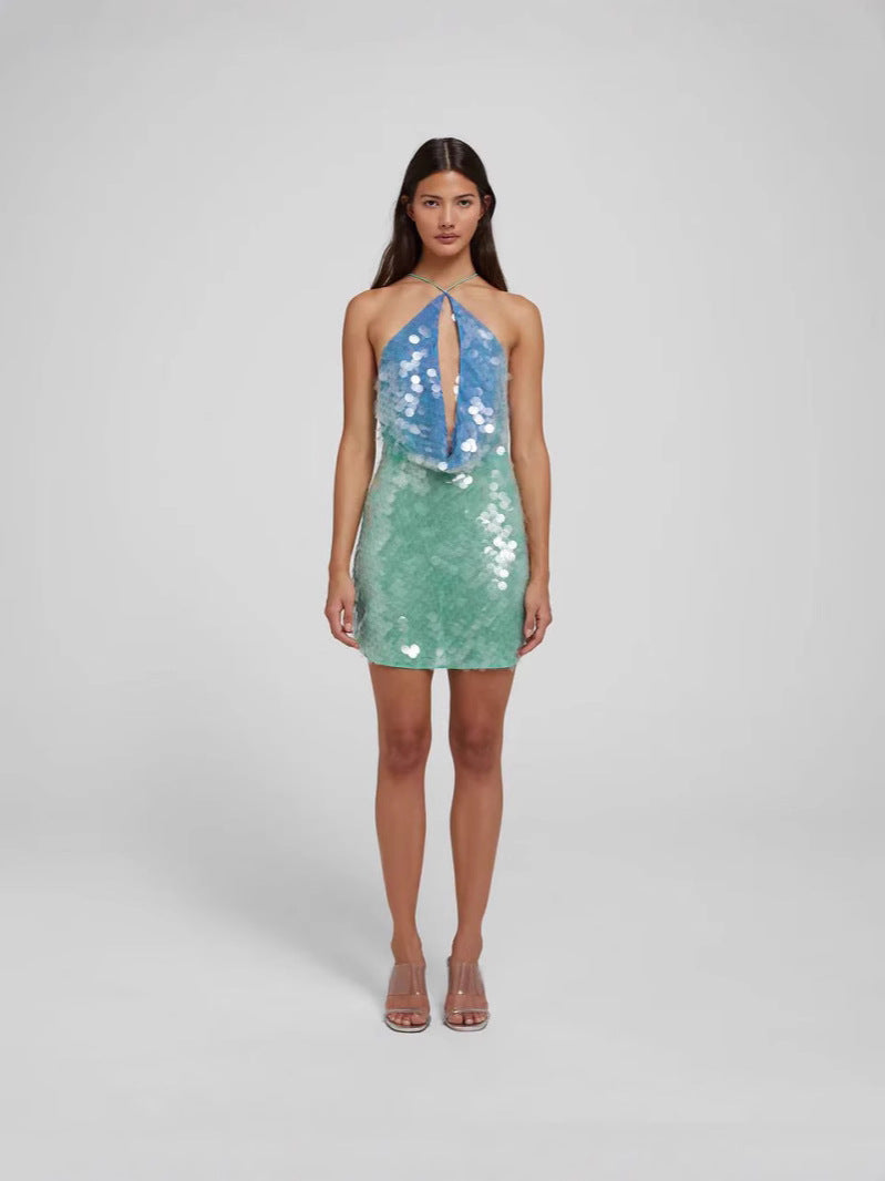 Elegant Sequined Halter Neck Dress