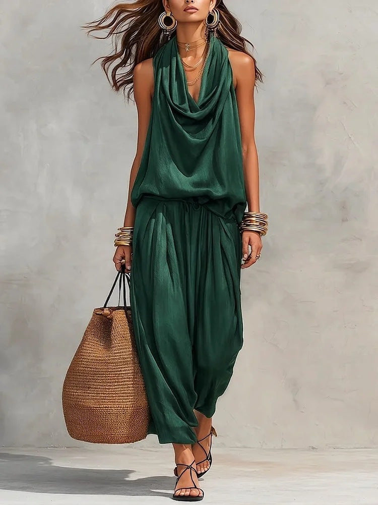 Womens Sleeveless Wide-Leg Jumpsuit