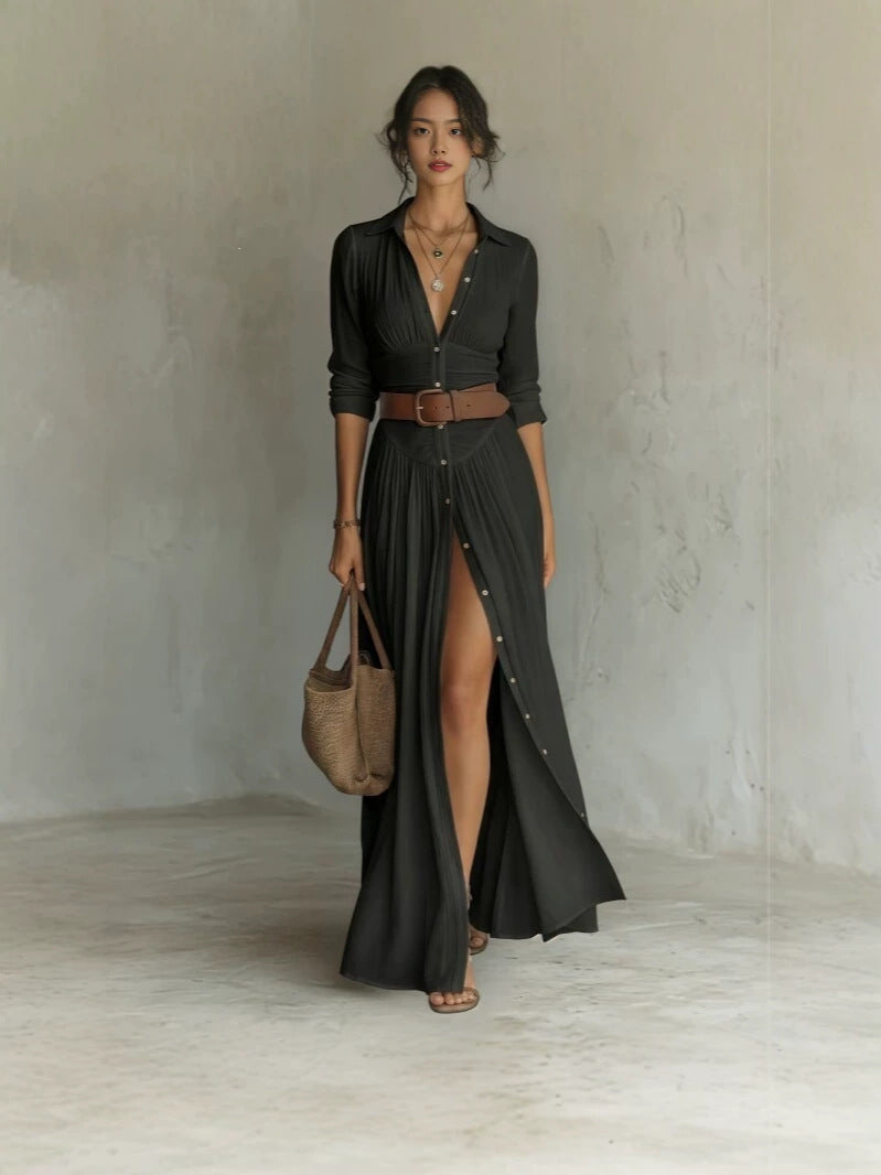 Womens Collared Shirt Dress with Belt