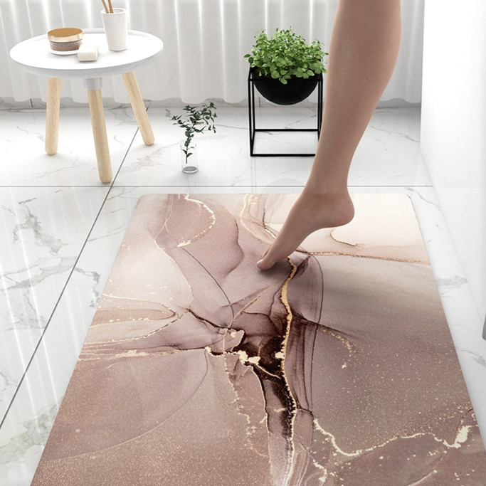 Marble Pattern Bathroom Floor Mat Soft Diatomaceous Earth Non-Slip Quick Drying Mat