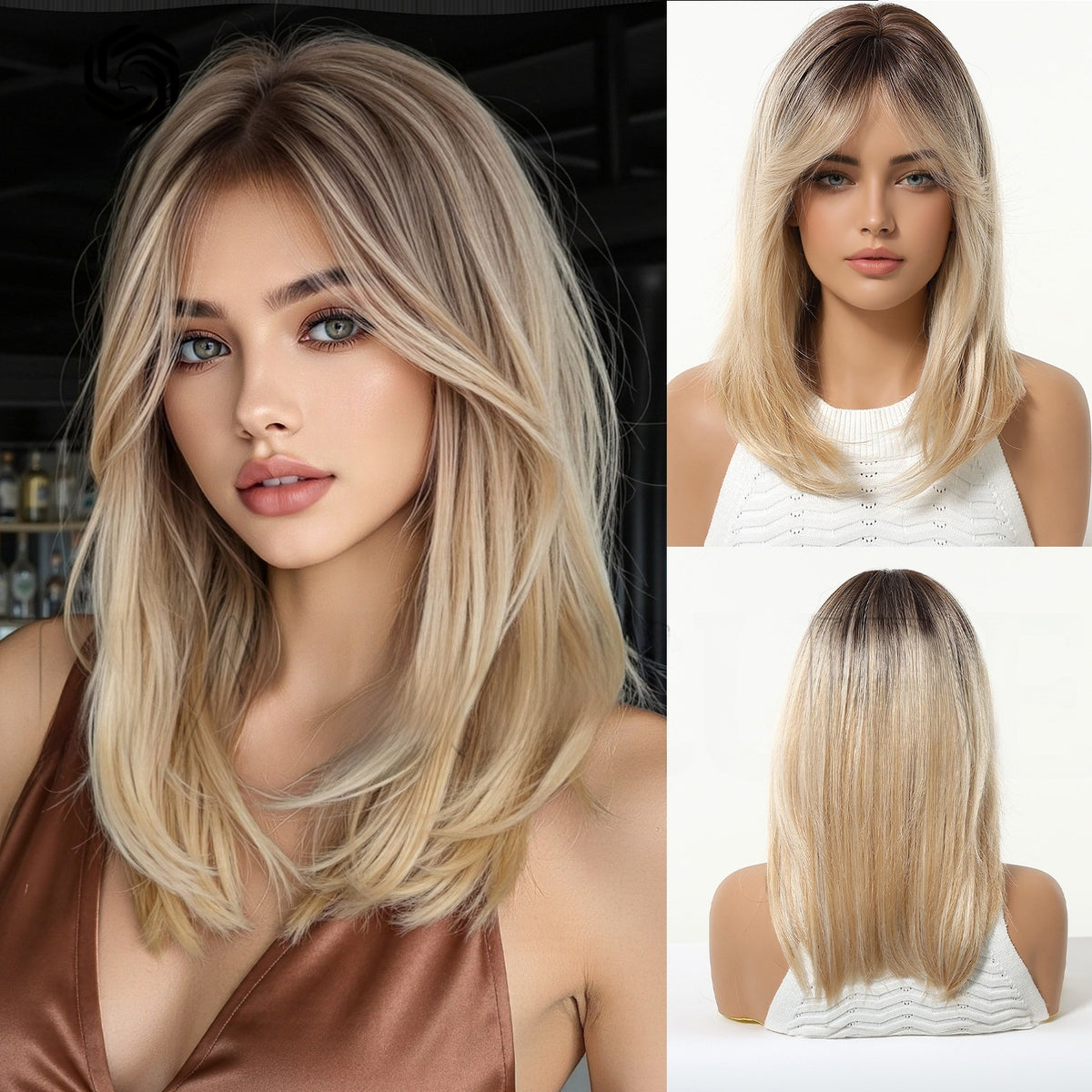 Womens Wig with Bangs Full Head Synthetic Hair