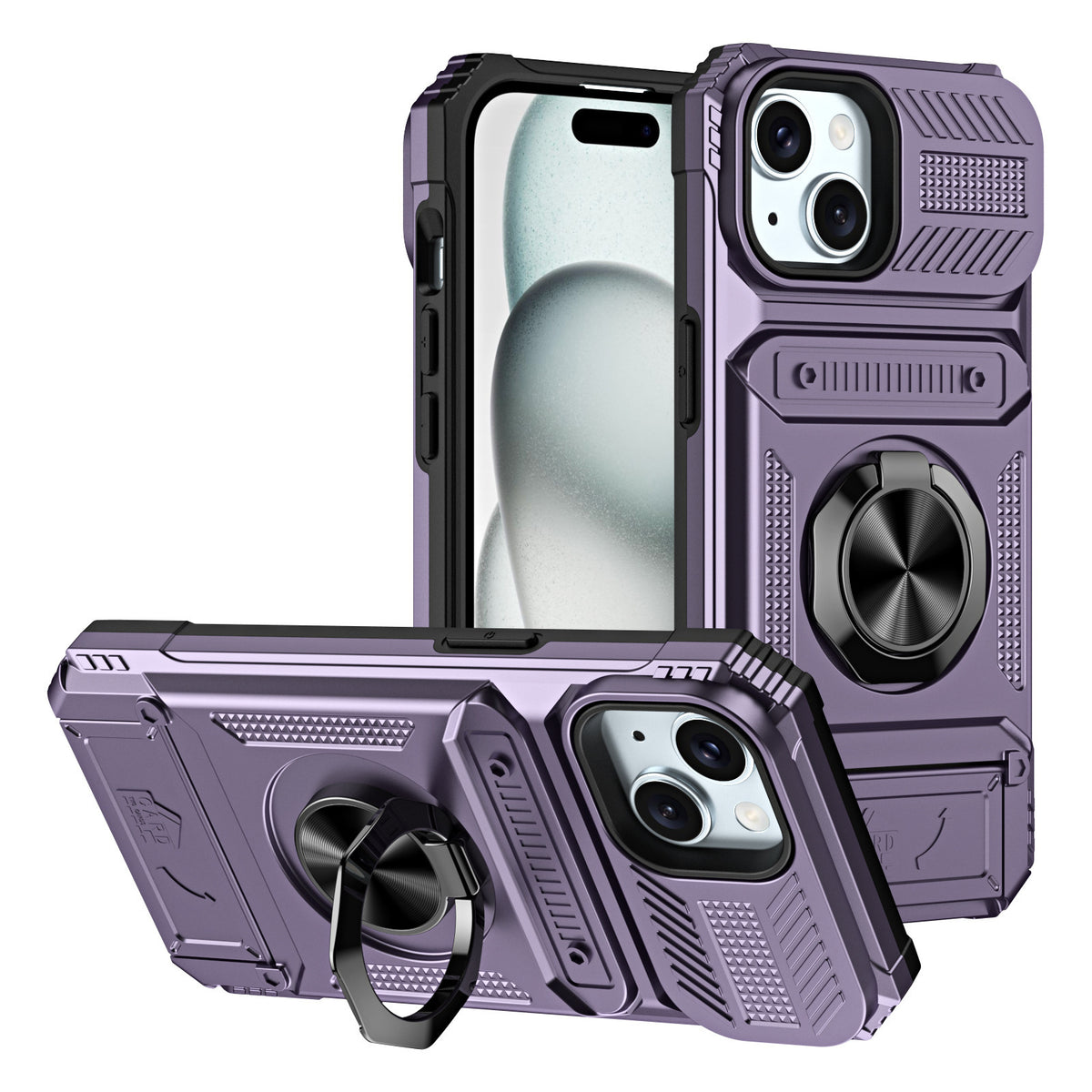 Magnetic Phone Case with Hidden Ring Holder and Card Slot