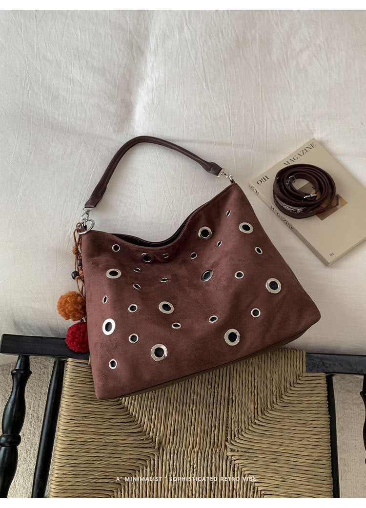 Retro Rivet Deerskin Embossed Shoulder Tote Bag