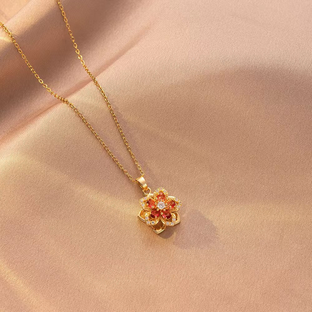 Rotating Bauhinia Flower Zircon Necklace
