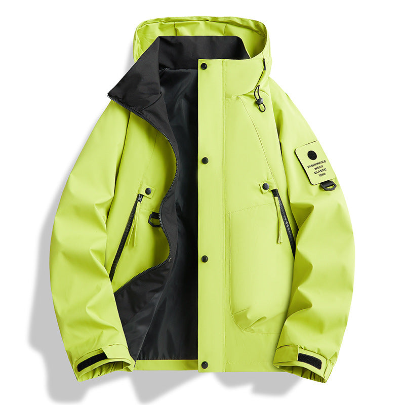Unisex Loose Fit Windproof Hooded Jacket Polyester Outdoor Streetwear Coat