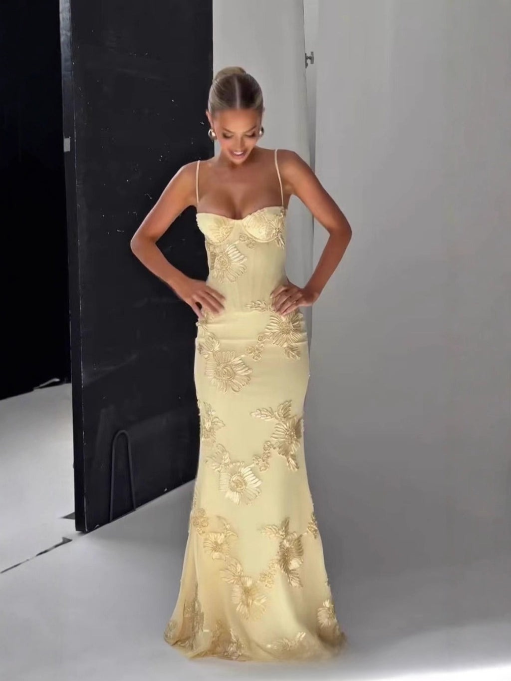 Strapless Floral Embroidery Mermaid Dress