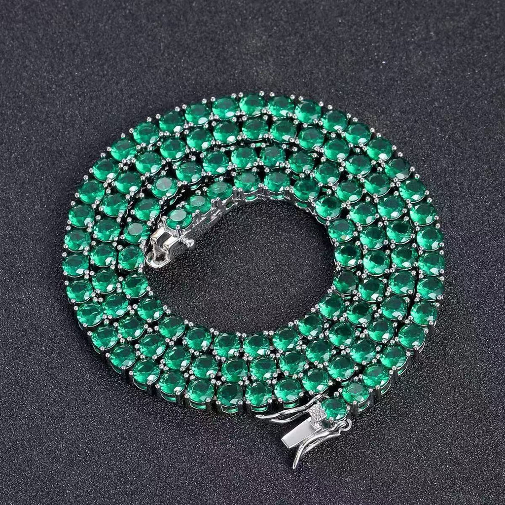 4mm Green Zircon Copper Plated Tennis Bracelet Necklace Set