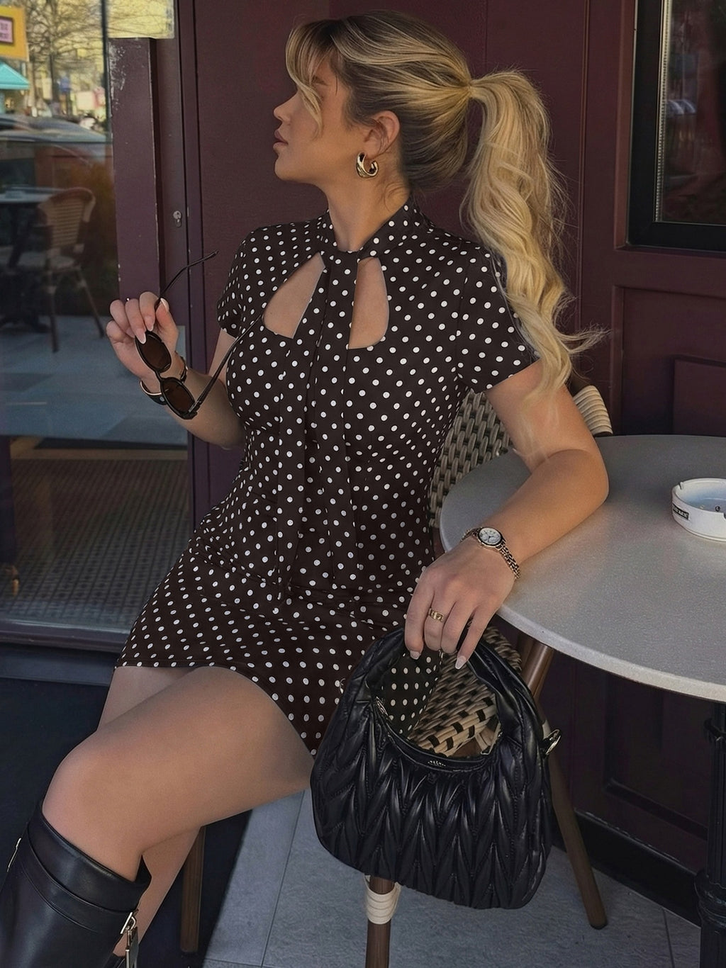 Womens Polka Dot Bodycon Midi Dress