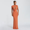 One-Shoulder Ribbon Hollow-Out Long Dress
