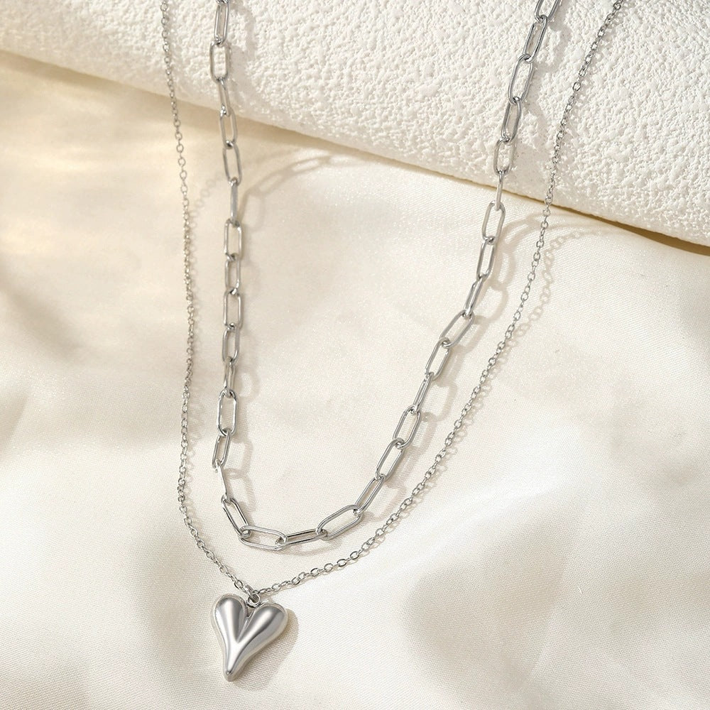 Titanium Steel Heart-Shaped Necklace for Women Fashion Heart Pendant Necklace
