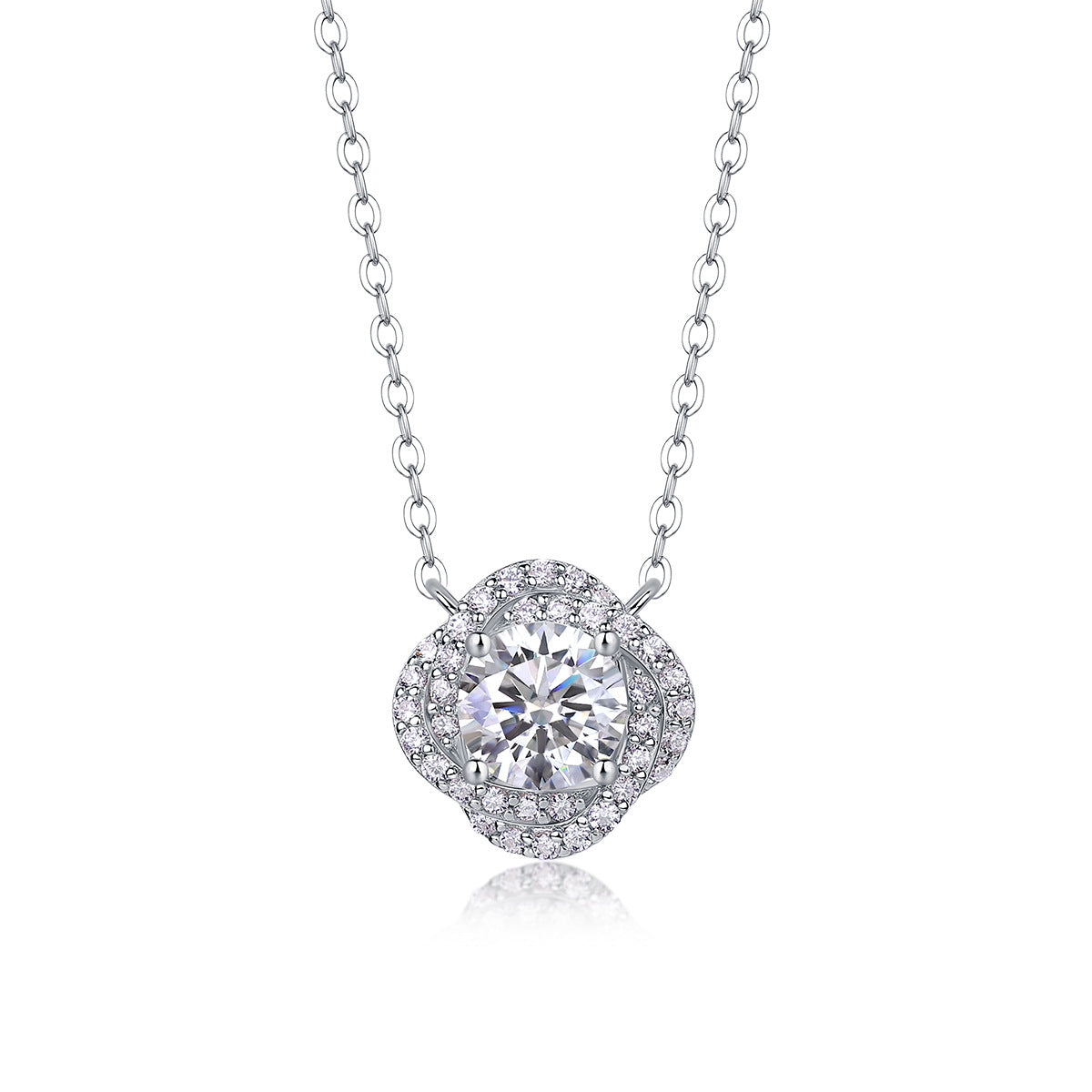 Sterling Silver Moissanite Geometric Pendant Necklace