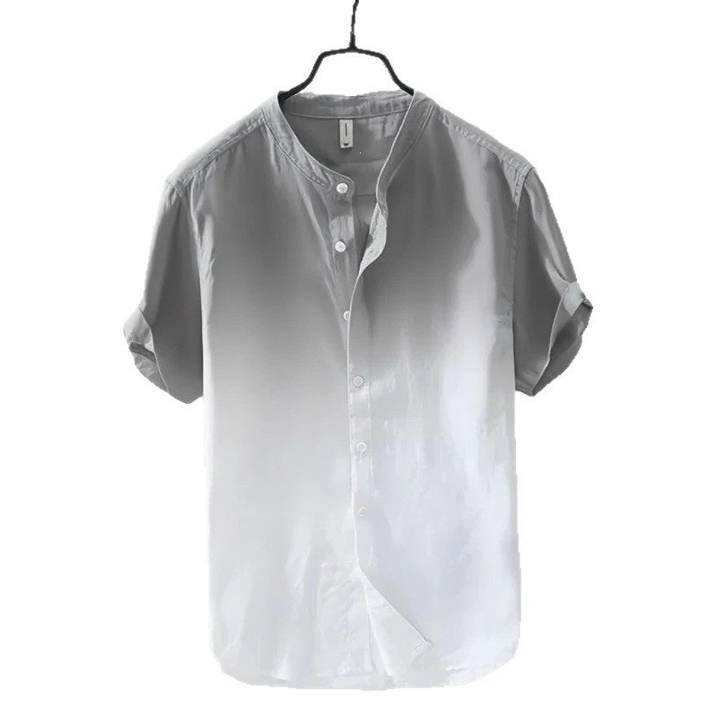 Men Linen Short Sleeve Shirt Gradient Breathing Vacation