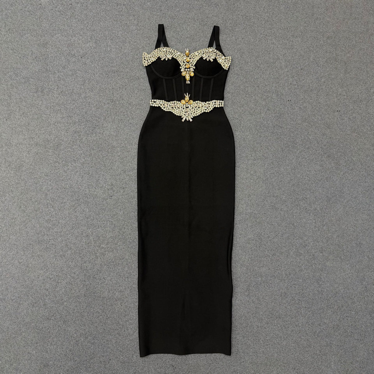 Strapless waist-cinching evening gown