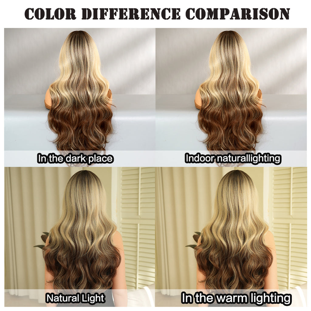 Gradient Color Wavy Synthetic Wig with Bangs
