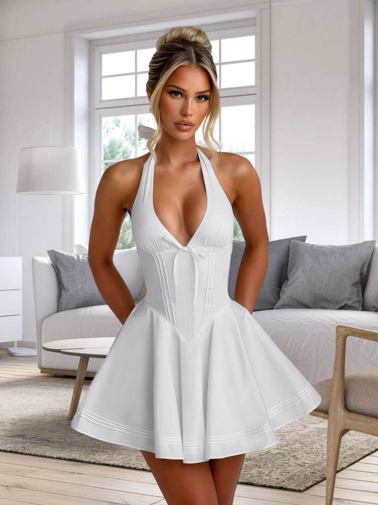 Womens Sleeveless Bow Waist Dress