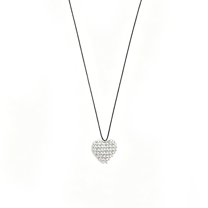 Silver Pearl Heart Long Necklace