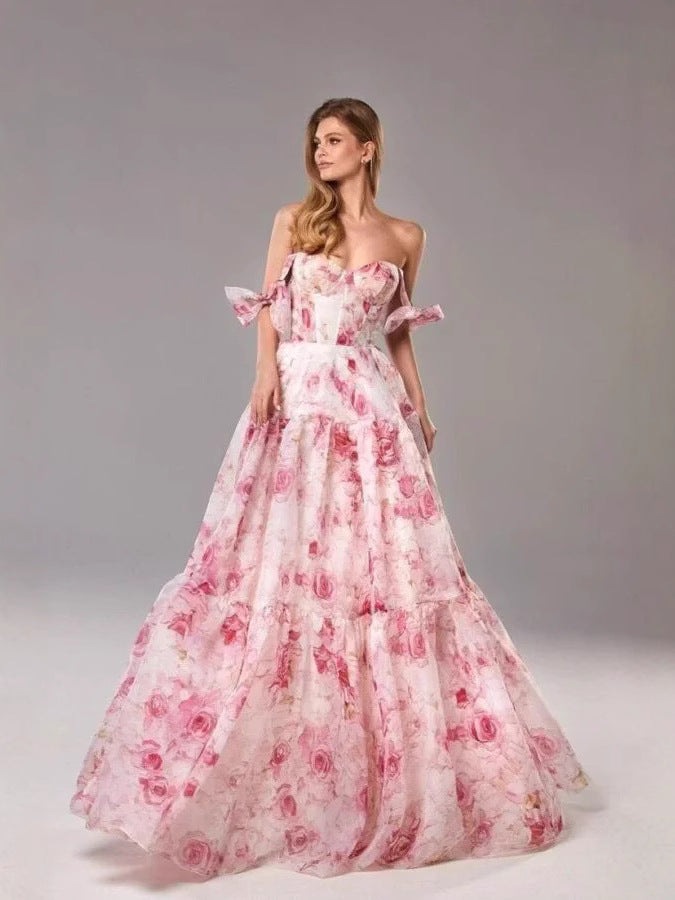 Cross-border New Spring and Summer Shoulder European and American Women's Fashion Organza Fairy Long Elegant Evening Dress dress