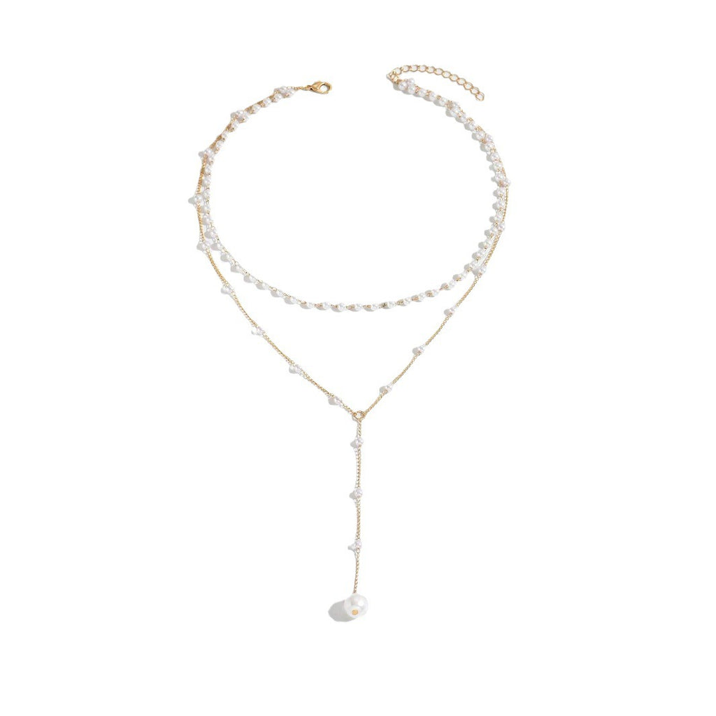 Y-Shape Pearl Tassel Layered Necklace