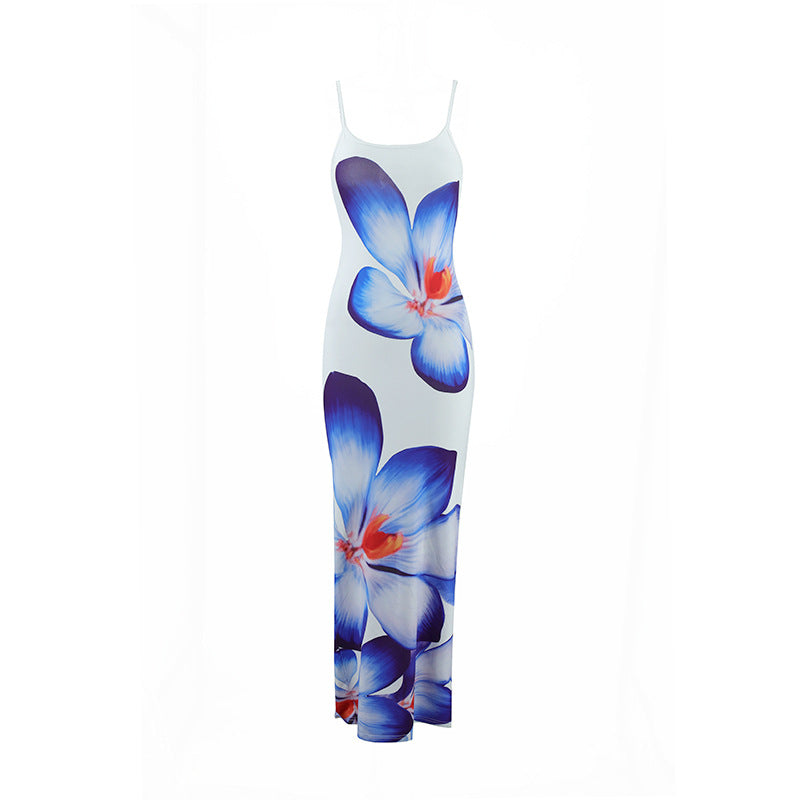 Floral Print Spaghetti Strap Long Dress