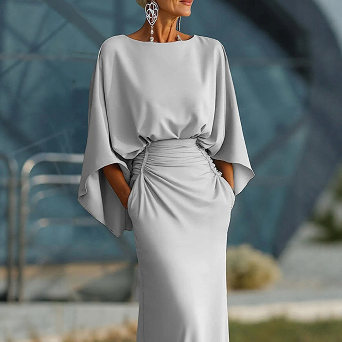 Elegant Backless Pleated Long Dress