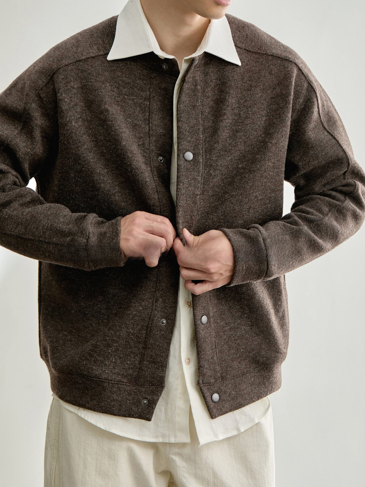 Men's baseball-style textured blended knit cardigan