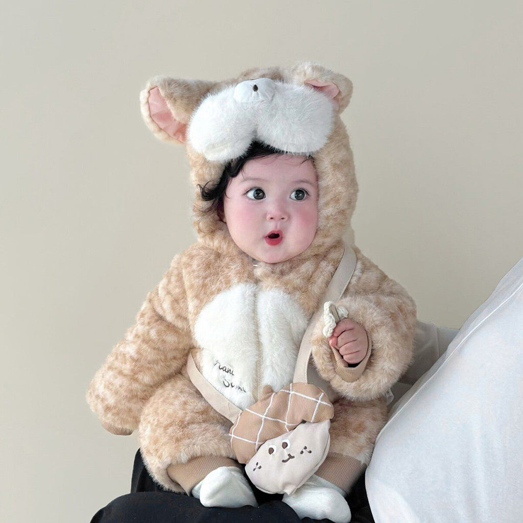 Fleece-Lined Baby Romper with Animal Design