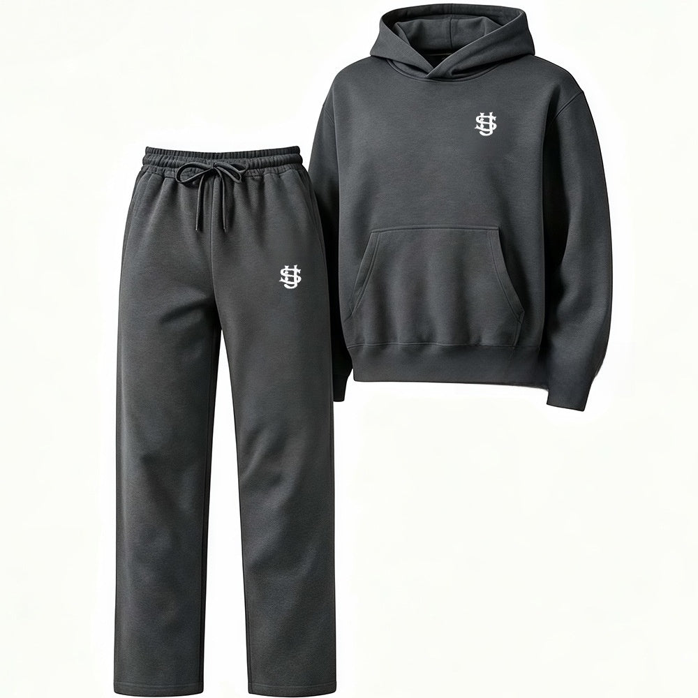 Embroidered Fleece-Lined Hoodie and Wide-Leg Pants Set