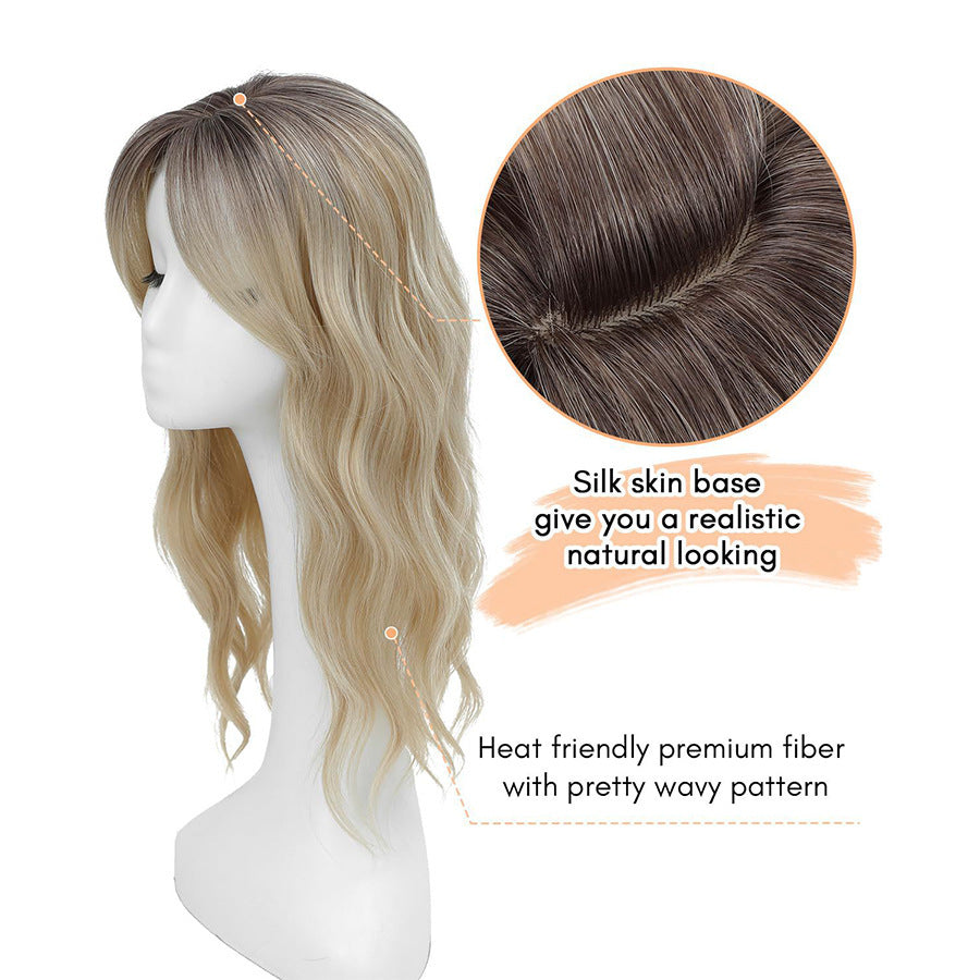 Hollow Mesh Lace Figure-Eight Bangs Water Wave Hairpiece Natural Seamless Multi-Color