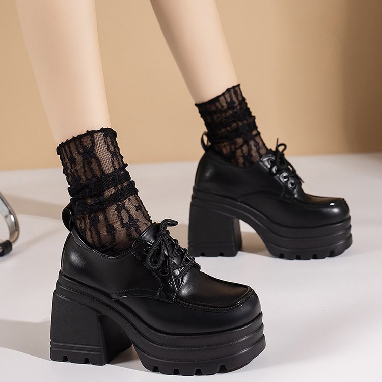 Women's British Style Round Toe Lace-Up Low Top Leather Flat Loafers