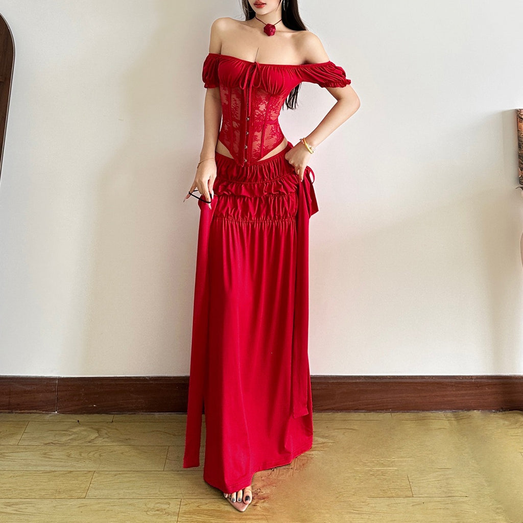 One-Shoulder Waist-Cinching Dress Set